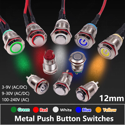 #ad 12mm Metal Push Button Switches Latching Momentary ON OFF Illuminated Waterproof $1.75