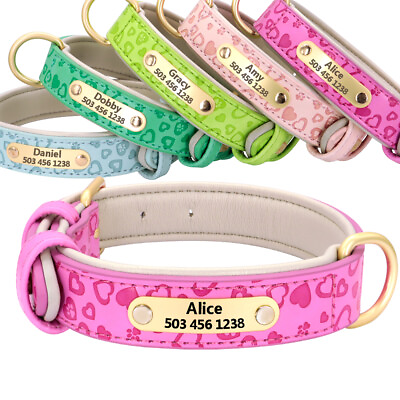 Soft Leather Dog Collars Personalized ID Name Tag Engraved for Small Large Dogs $11.99
