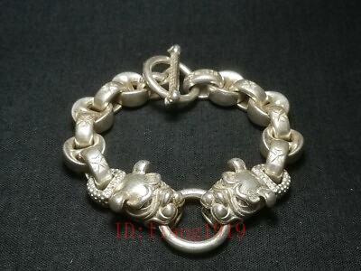 Collection Chinese miao silver old hand carved cast dog statue bracelet Gift GBP 21.00