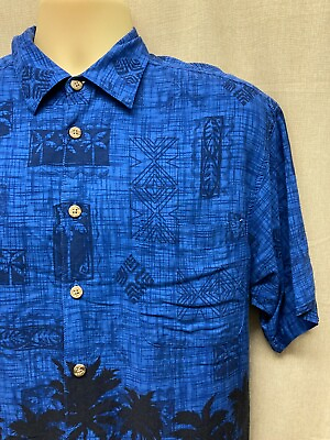 #ad Big Dog Authentic Hawaiian Button Up Shirt Men’s Small Palm Trees Blue Sky $6.00