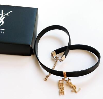 #ad Yves Saint Laurent Bracelet Necklace Choker Jewelry Black Gold Novelty w Box NEW $40.17