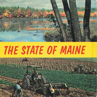 #ad Greetings Maine Banner ME UNP Chrome Lake Water New England Farming Postcard $6.01