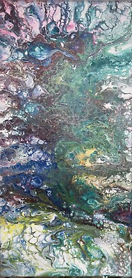 #ad Original Pour Acrylic Painting on Canvas Pour Abstract Art 20 By 10 In OOAK $70.00