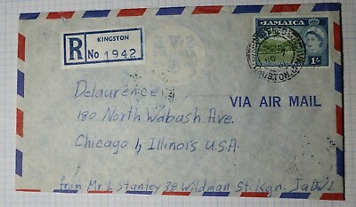 #ad Jamaica Kingston Registered Letter SVE Airmail Lion Brand Sc# 168 1961 $5.00