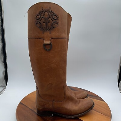 #ad Frye Melissa Tall Boots Womens 8 B Brown Leather Riding Pull On Knee High Logo $74.99