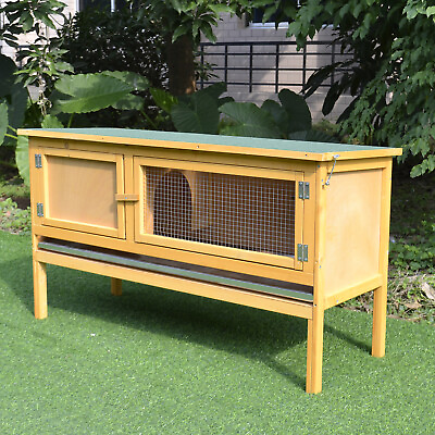 #ad Raised Outdoor Small Animal Backyard Habitat Wood Hutch Weather Resistant Cage $99.99