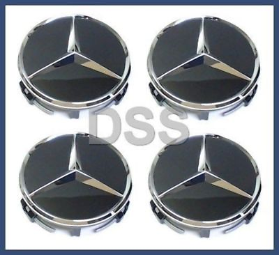 #ad Genuine Mercedes Benz Black w Chrome Center Insert Cap Wheel Set x4 66470200 $96.13