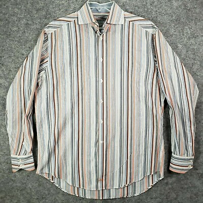 #ad Johnston and Murphy Button Down Shirt Men#x27;s Large Long Sleeve Striped Casual $14.00