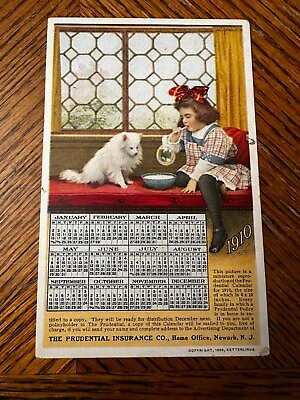 #ad Prudential Insurance 1910 Calendar Postcard Unposted Girl w Dog Blowing Bubbles $14.59