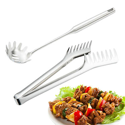 #ad 2pcs Stainless Steel Pasta Server Spaghetti Spoon Fork Kitchen Noodle Claw Tong $18.92