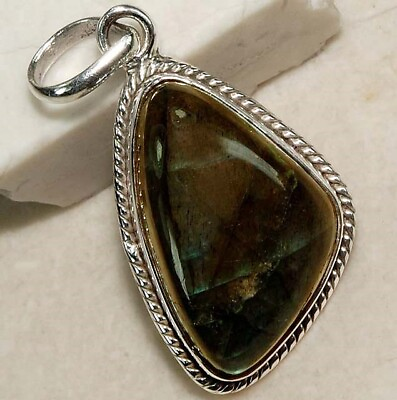 #ad Natural Labradorite 925 Solid Sterling Silver Pendant Jewelry NW15 6 $30.99