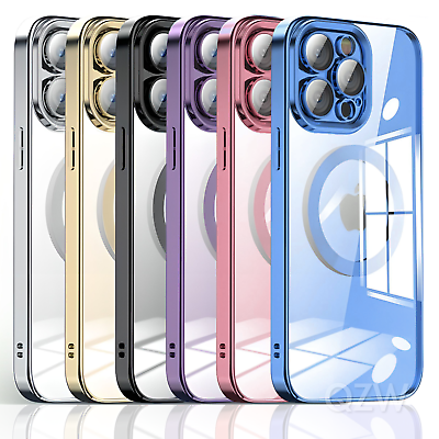 #ad For Apple iPhone 15 14 13 12 11 Pro Max Clear Case Slim Plating Mag Safe Cover $8.89