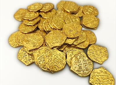 #ad Lot of 100 Toy Shiny Gold Pirate Coins Treasure $22.83