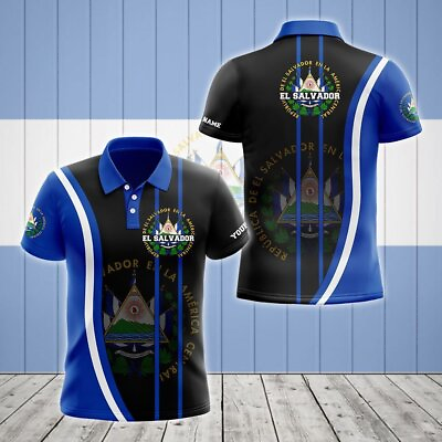 #ad Custom Name El Salvador Flag Wave Unisex Adult Polo Shirt Gift for Men and Women $31.99