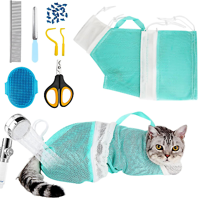 #ad Cat Bag for Bathing 8 PCS Set with Cat Shower Net Bag Adjustable Pet Grooming Br $24.99
