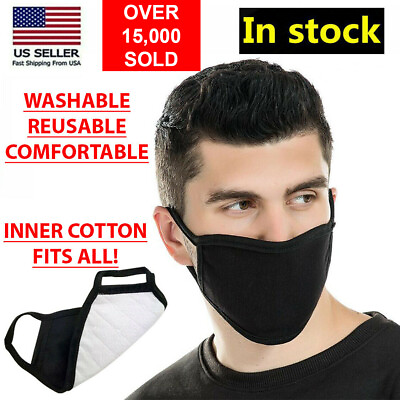 #ad Black Unisex Face Mask Reusable Washable Cover Masks Fashion Cloth Men Women USA $1.99