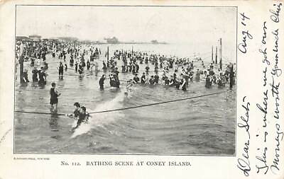 #ad c1904 Bathing Scene Beach Waves Bathers Surf Coney Island Brooklyn NY P169 $7.27