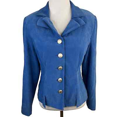 #ad #ad Lord amp; Taylor Blue Suede Silver Buttons Blazer Jacket Size 4P Petite $28.00