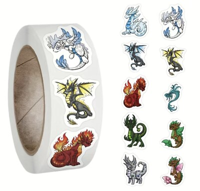 #ad 500 pcs Sticker Roll Various Dragon Theme Designs Semi Gloss Self Adhesive $8.88