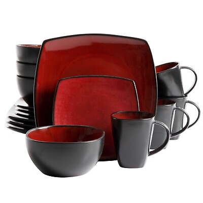 #ad Gibson Soho Lounge Square 16 Piece Dinnerware Set Red $77.99