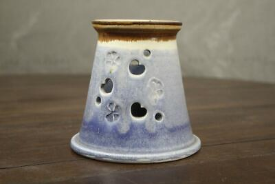 #ad Artisan Art Pottery Modern Cut Out Pierced HEART Candle Votive Blue Brown Fade $18.84