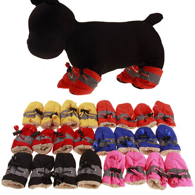 #ad 4pcs set Waterproof Winter Warm Pet Dog Shoes Anti slip Rain Snow Boots Puppy* C $4.38