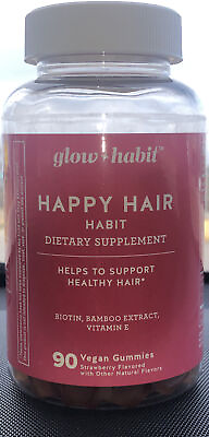#ad New Glow Habit Happy Hair Biotin Bamboo Extract amp; Vitamin E 90 Vegan Gummies $8.95