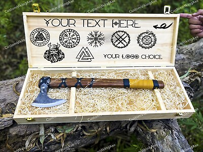 #ad Ragnar Handmade Viking Axe in Wooden Box Personalized Logo Text For Throwing Axe $184.99