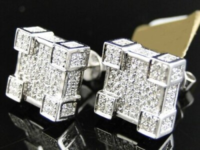 #ad 10K White Gold Plated 2.5Ct Lab Created Pave 3D Cube Square Stud Earrings $97.99