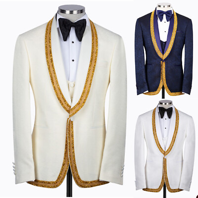 #ad Fashion Blueamp;White Men Suit Spring Coat Jacket Trousers Party Wedding Custom $119.08