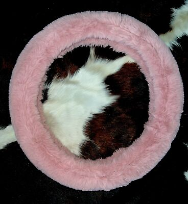 #ad Steering Wheel Cover Universal Furry Plush Winter Warm Faux Fur Pink $19.99
