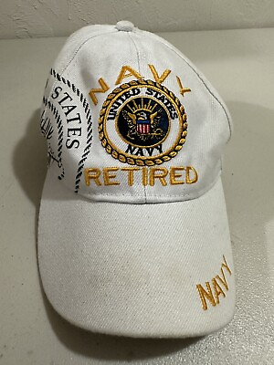 #ad US Navy Retired Adjustable Baseball Cap White Hat with Navy Crest $11.90