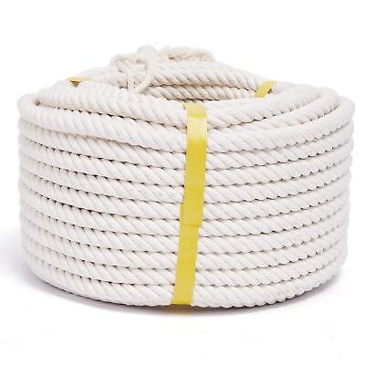 #ad Natural Cotton Rope 1 2 Inch x 50 Feet 4 Strand Twisted Cotton Rope Natural T... $30.33