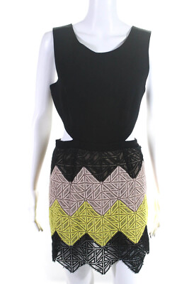 #ad BCBGMAXAZRIA Women#x27;s Backless Sleeveless Lace Mini Dress Multicolor Size 6 $42.69