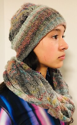 #ad CHAOS Women#x27;s Chunky Infinity Scarf Hat Set Gray Rainbow Wool Blend One Size $14.00