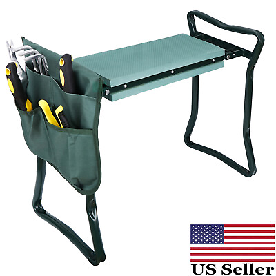 #ad Green Folding Garden Kneeler Bench Kneeling Soft Eva Pad Seat With Stool Pouch $26.99
