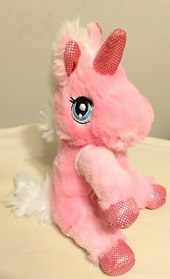 #ad Pink Sparkly Unicorn Sewn Eyes Plush Soft Toy Cuddly $11.99