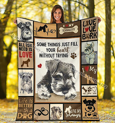 #ad Schnauzer Dog Gift For Animals Lovers Fleece Blanket Sherpa Blanket $37.95