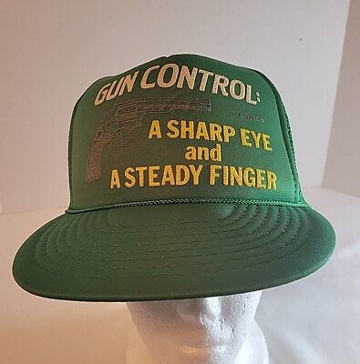 #ad Vintage Gun Control Truckers Green Hat Cap Mesh Snap Back Rope Sharp Eye $22.95