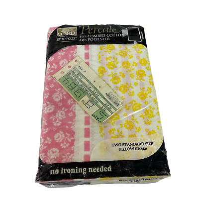 #ad Montgomery Ward Style House Percale Two Pillow Cases Floral Pink Yellow Barbie $25.88