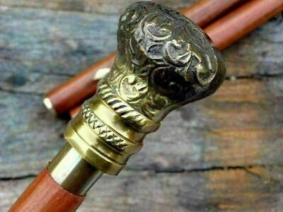 #ad Antique Brass Head Vintage Handle Wooden Walking Stick Shaft Designer Cane Gifts $39.99