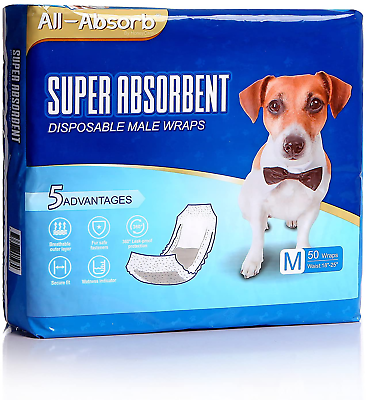 #ad 50 Pack Medium Size Waist Disposable Dog Diapers Male Wraps Belly Bands Pet Soft $26.27
