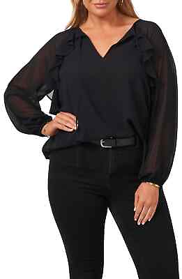 #ad MSRP $80 1.State Ruffle Trim Raglan Sleeve Top Black Size 1X $32.39