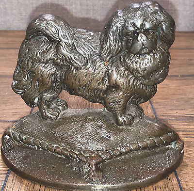 #ad #ad ANTIQUE PEKINGESE Figural Dog Bronze Brass DOOR STOP Art Statue 5.25X6” $250.00