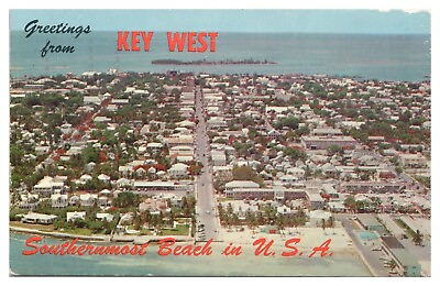 #ad Vintage Air View of Key West Florida FL Postcard Greetings Unused Chrome $3.65