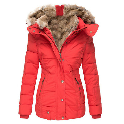 #ad Womens Ladies Quilted Winter Coat Puffer Fur Collar Hooded Jacket Parka Outwear $77.34