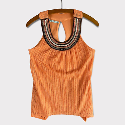 #ad Maurices XS Womens Sleeveless Orange Top Round Neck Keyhole Back $11.70