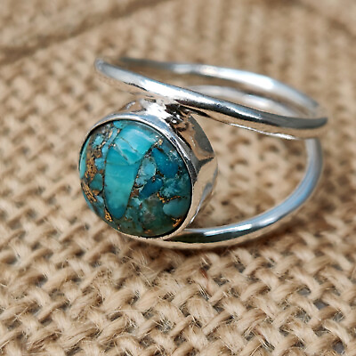 #ad Blue Copper Turquoise Gemstone 925 Sterling Silver Ring New year All Size AL 15 $20.46