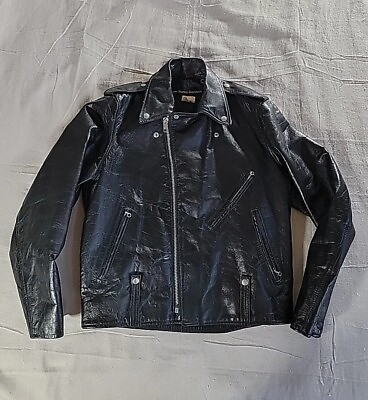 #ad Vintage Harley Davidson AMF Jacket Mens 58 L Leather Black Biker Zip Snap 70s $115.50