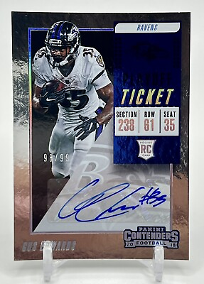 #ad 2018 Panini Contenders Playoff Ticket 99 Gus Edwards #194 Rookie Auto RC $35.00
